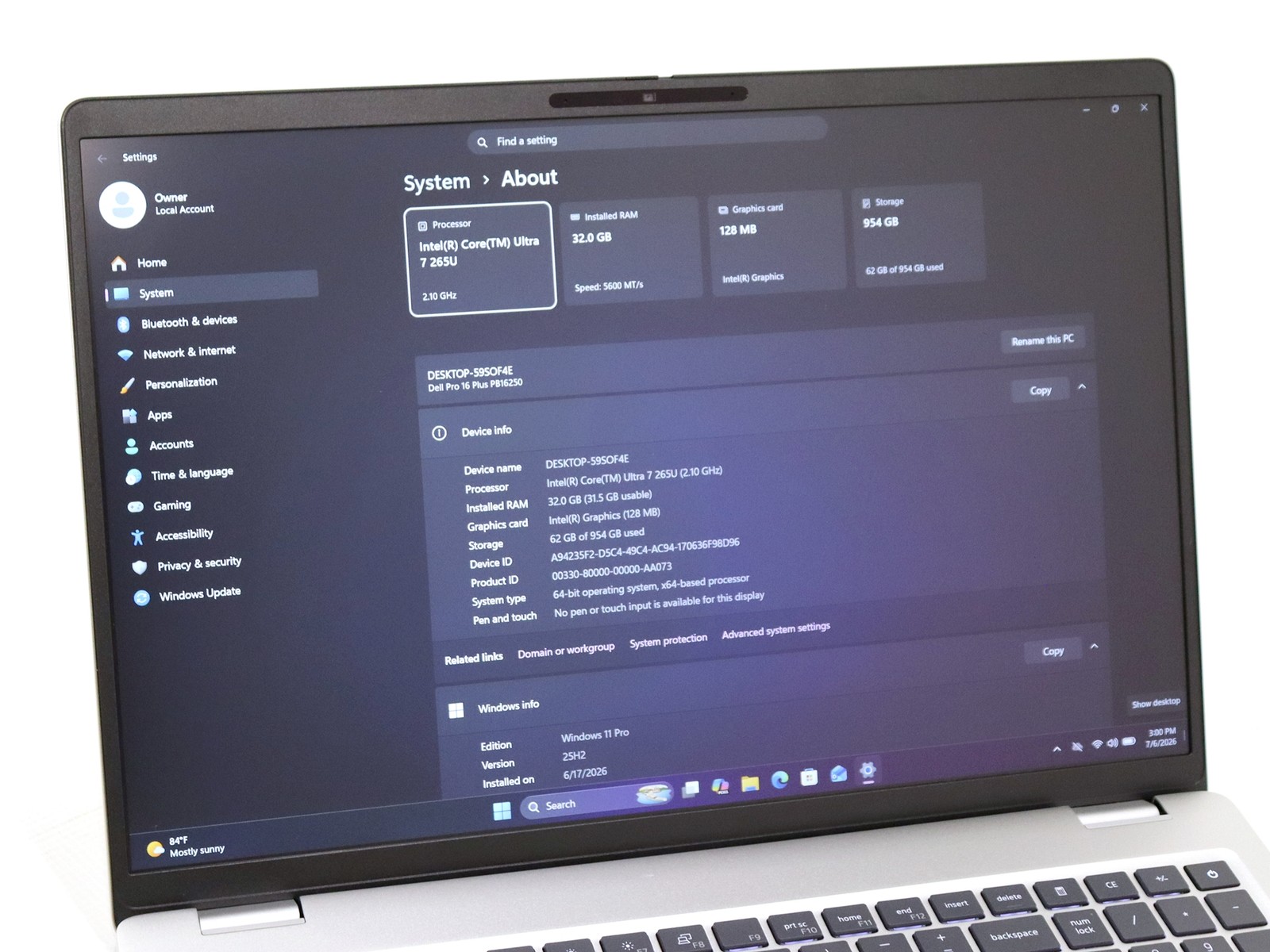 Dell Pro 16 Plus PB16250 16.0″ Ultra 7 265U 32GB 1TB NVMe W11P + ProSupport Plus