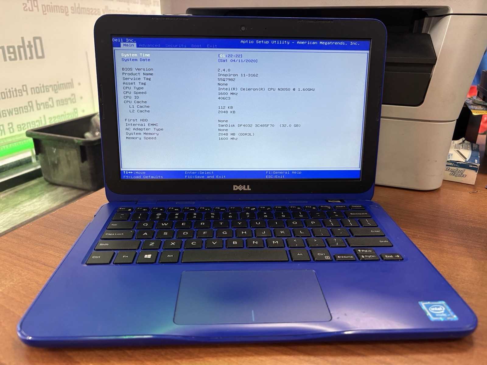 Dell Inspiron 11-3162 Intel Celeron N3050 1.6GHz 2GB RAM 32GB eMMC