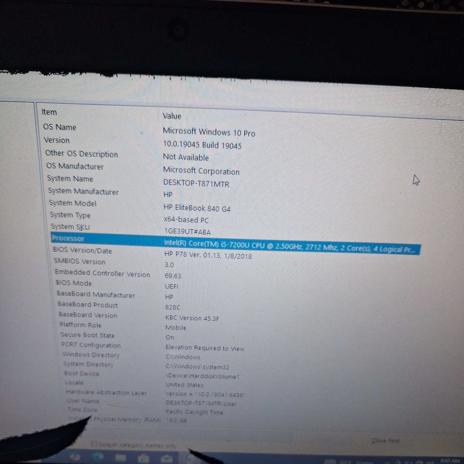 HP EliteBook 840 G4, Intel Core I5 7th Gen, 16GB RAM, 256GB SSD, For Parts
