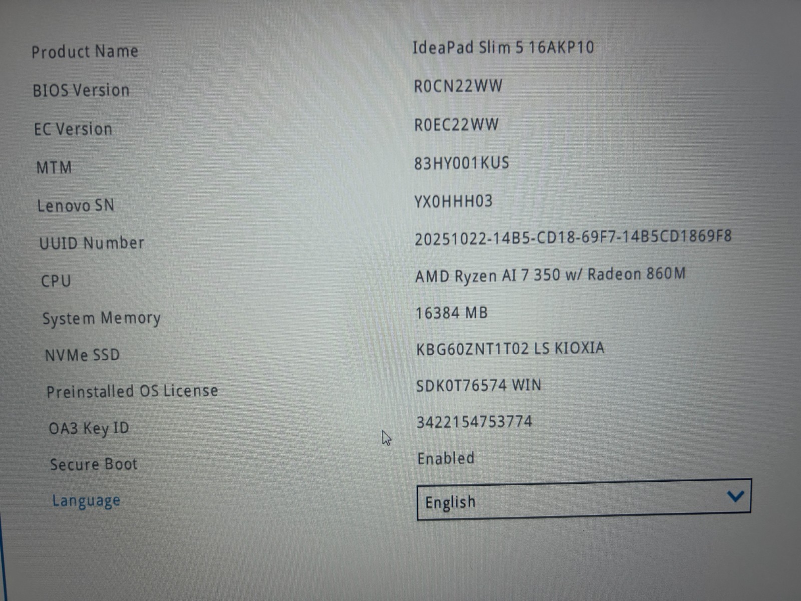 LENOVO IdeaPad Slim 5 16AKP10, AMD Ryzen AI 7 350, 16 GB RAM, 1 TB NVMe SSD
