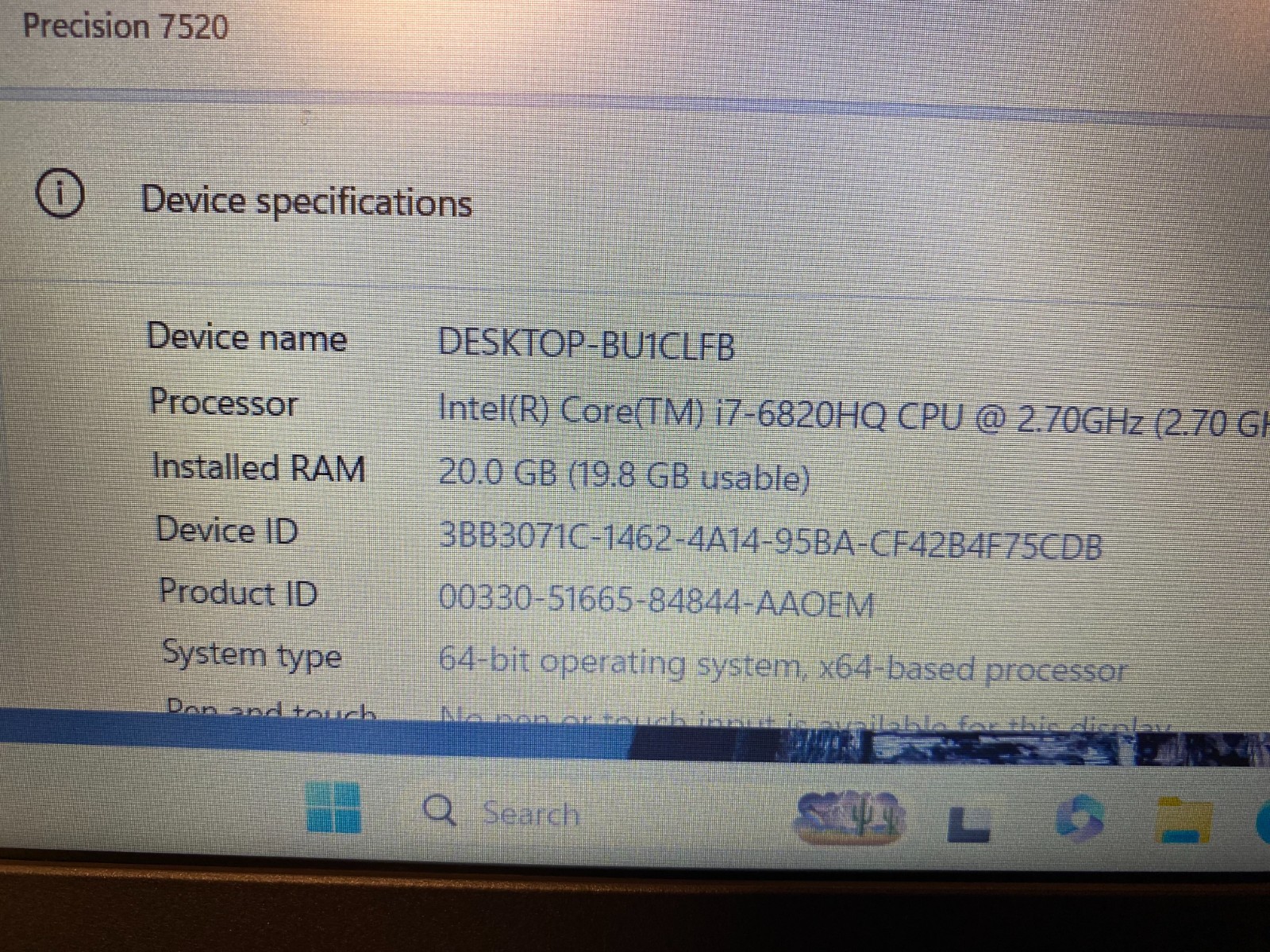 DELL PRECISION 7520 i7-6820HQ 2.70GHz 20GB RAM 256GB SSD QUADRO M2200 WIN 11 PRO