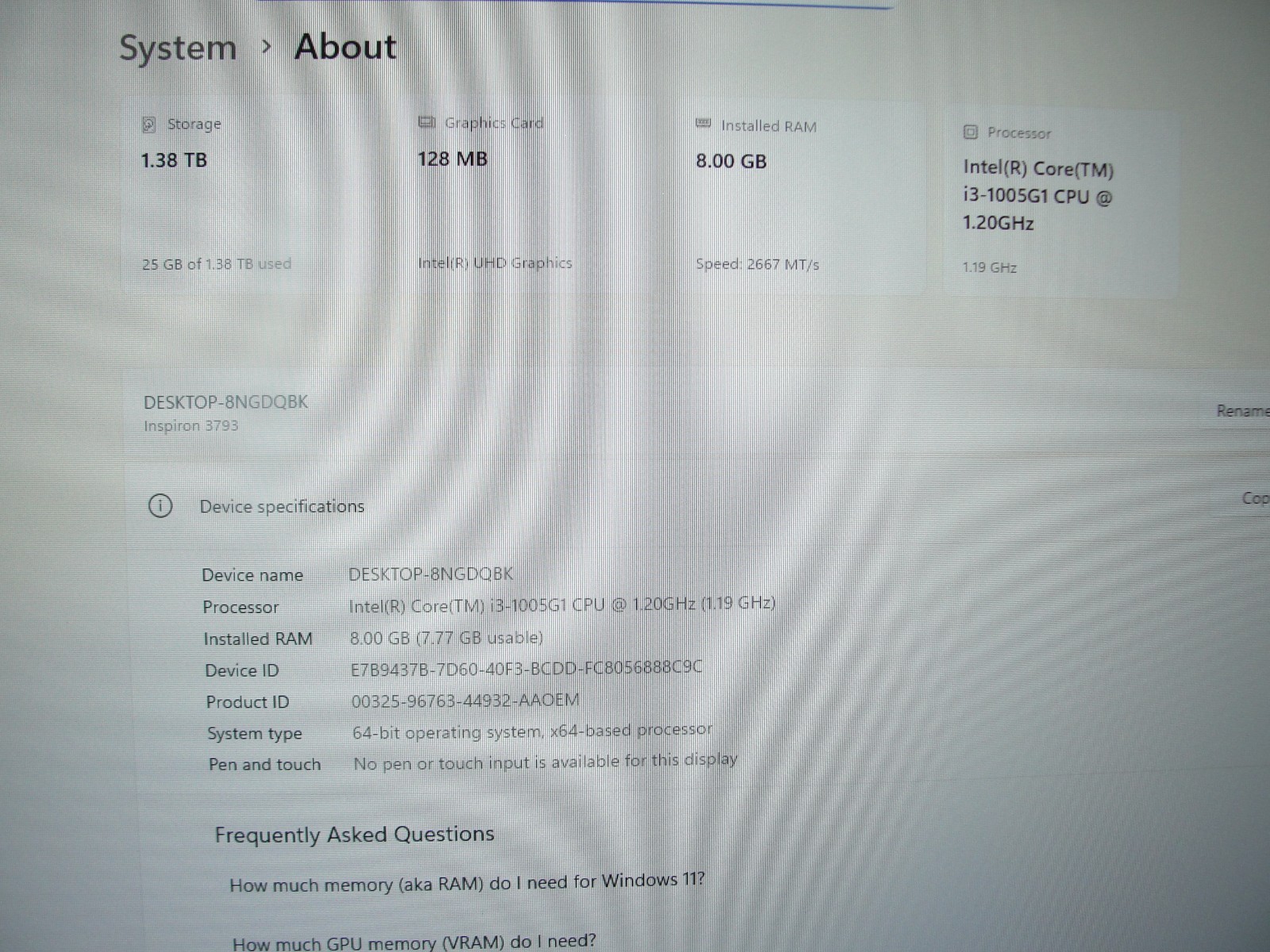 Dell Inspiron 3793 17″FHD Intel Core i3-1005G1 1.2GHz 8GB RAM 512GB SSD/1TB HDD