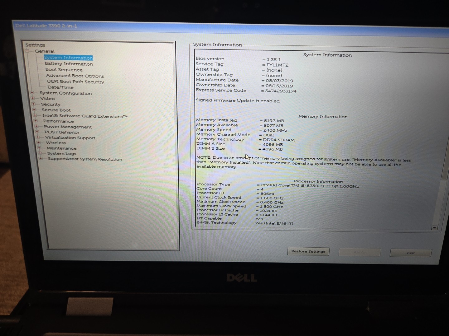 Dell Latitude 3390 2-in-1 i5-8250U 8GB RAM 256GB . Touchscreen