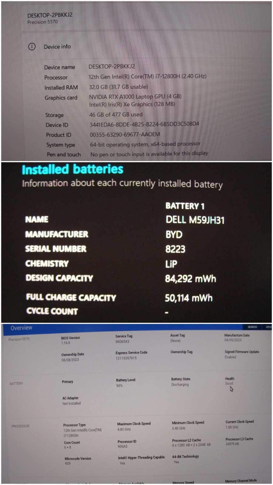 Dell Precision 5570 15.6″FHD+ i7-12800H 2.4GHz 32Gb 512GB RTX A1000 4GB +Charger