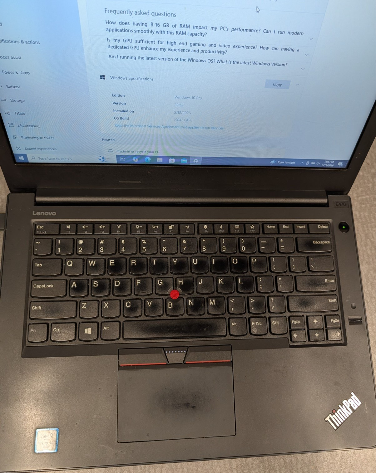 Lenovo ThinkPad E470, i5-6200U, 12GB RAM, 250GB SSD, Windows 10 Pro, 20H10069US