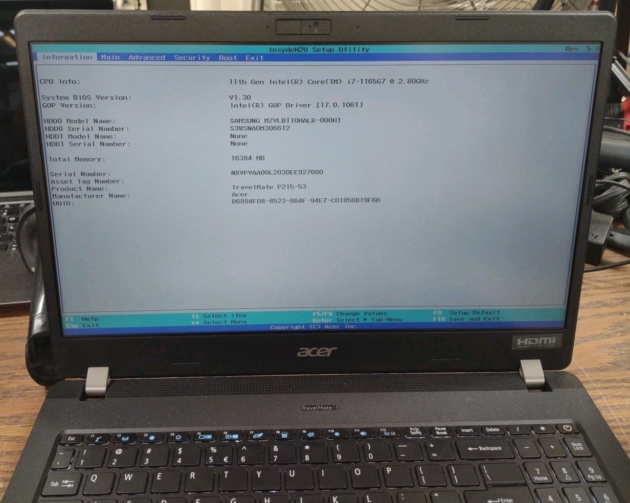 Acer TravelMate P215-53 N19Q8 W/ I7-1165G7, 16GB, 1TB.