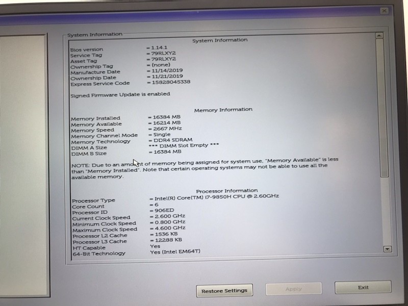 DELL PRECISION 5540 15″ i7 2.6GHz 16GB RAM 256GB *GRADE D*