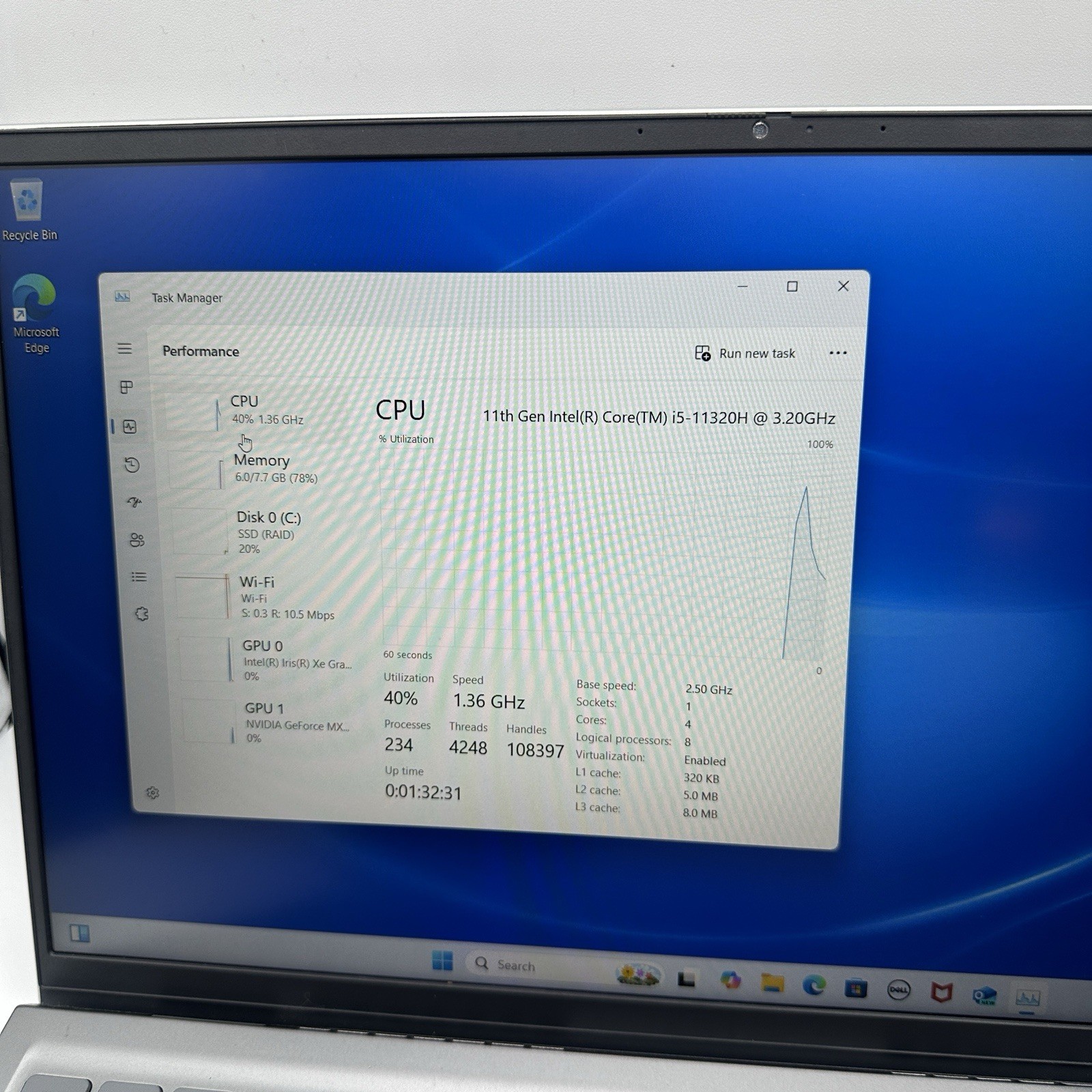 Dell Inspiron 15 5510 15.6″ i5-11320H 3.4GHz 8GB RAM 265GB SSD MX450