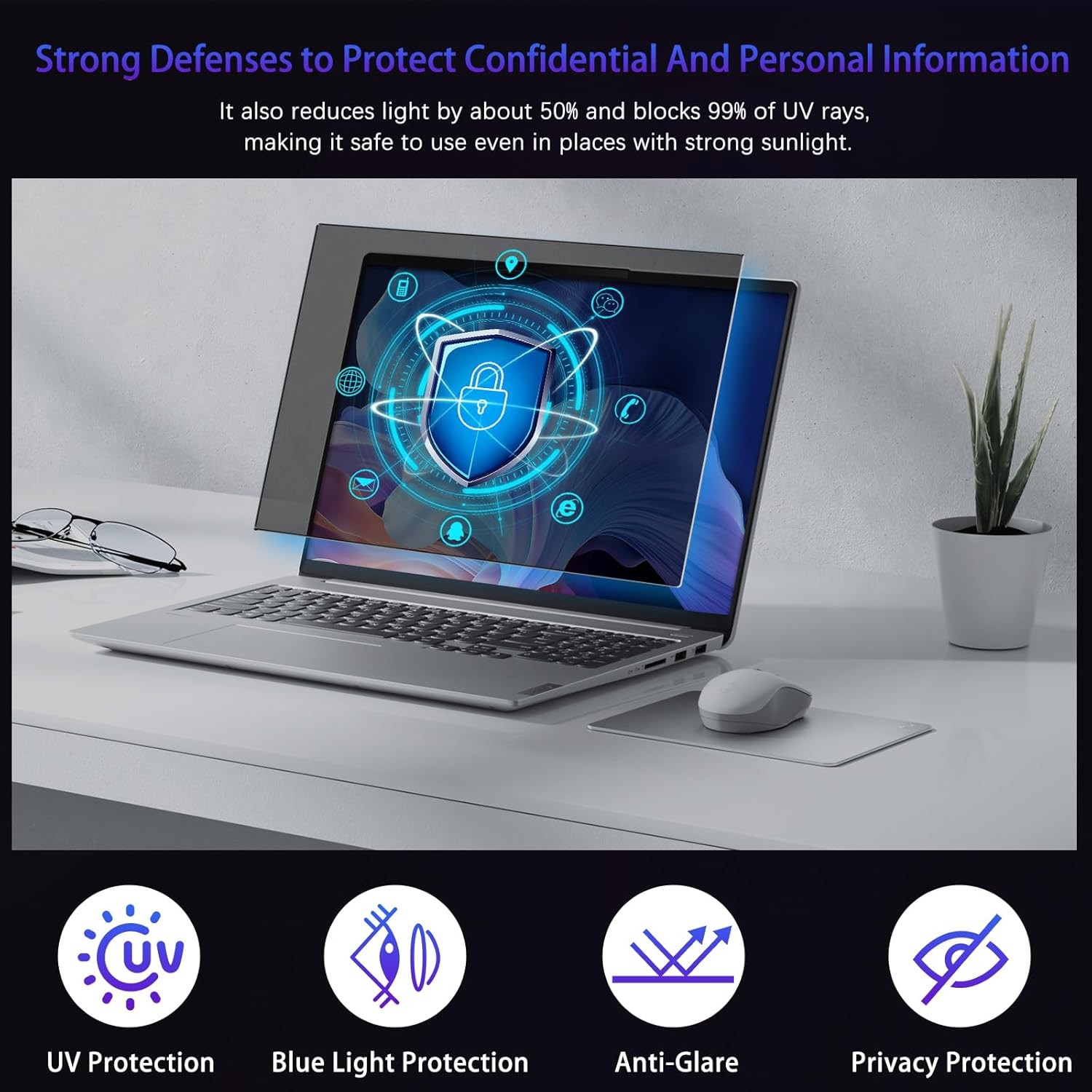 16″ Privacy Screen Computer for 16:10 Aspect Ratio, Anti-Peeping/Anti-Glare