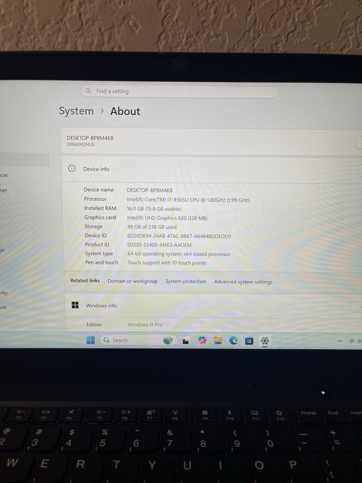 Lenovo ThinkPad T490s 14″ Touch i7-8565U 16GB RAM 256GB SSD Win11 Pro