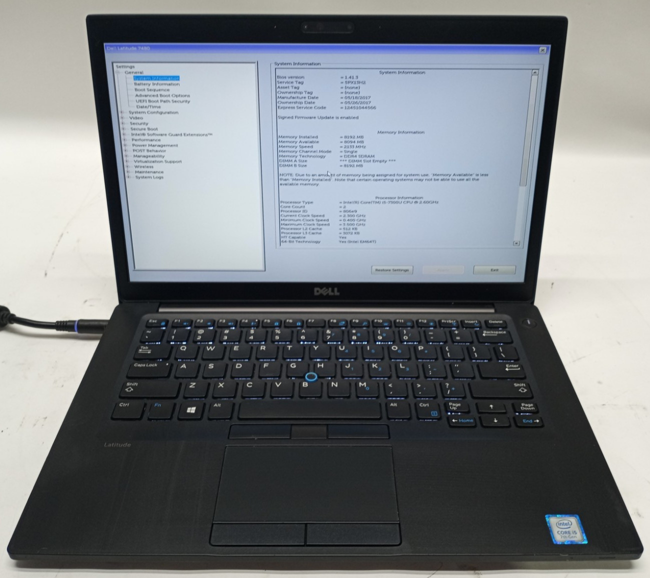 Dell Latitude 7480 14″FHD i5-7300u@2.60GHz 8GB DDR4 RAM No HDD/OS/Battery MC687*