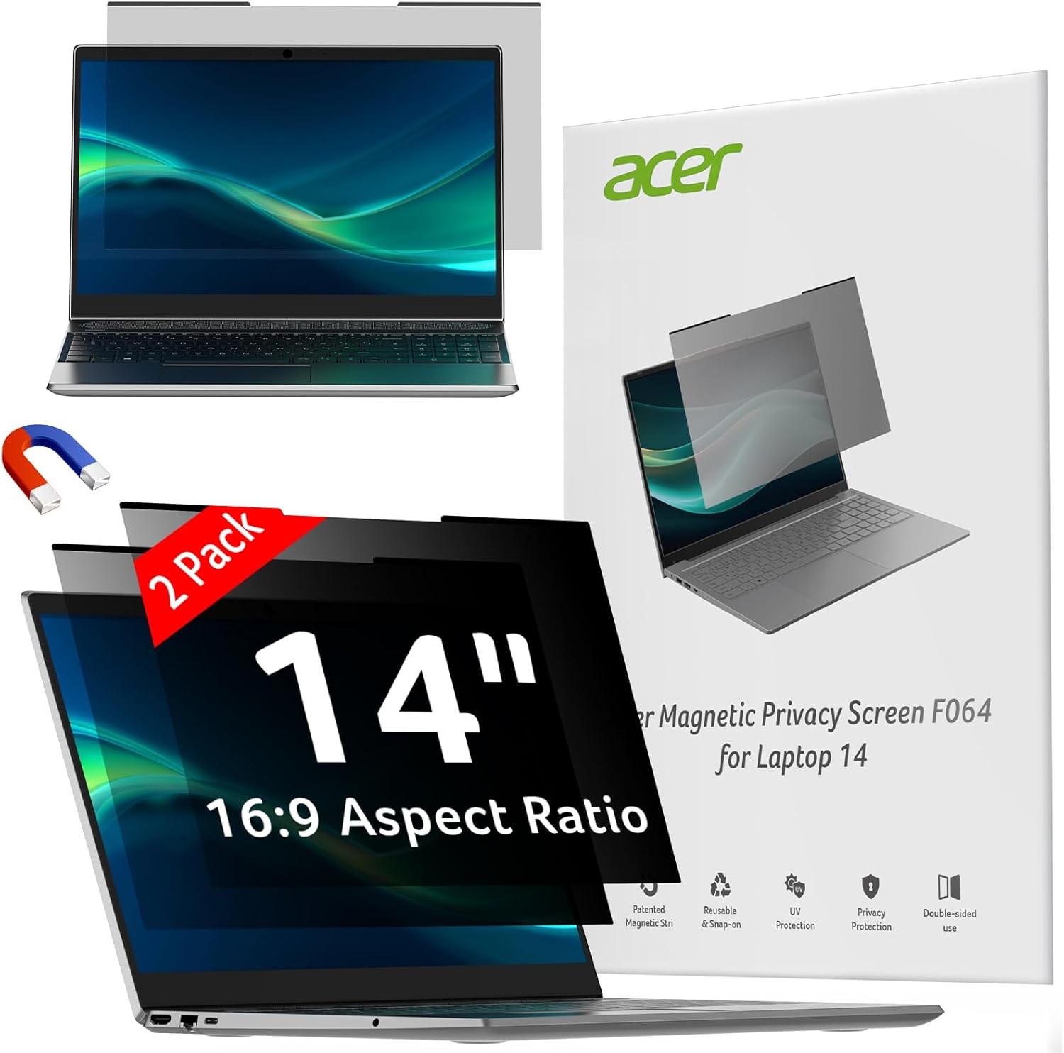 Acer 2-Pack Laptop Privacy Screen for Laptop 14 Inch 16:9, Magnetic & Removable