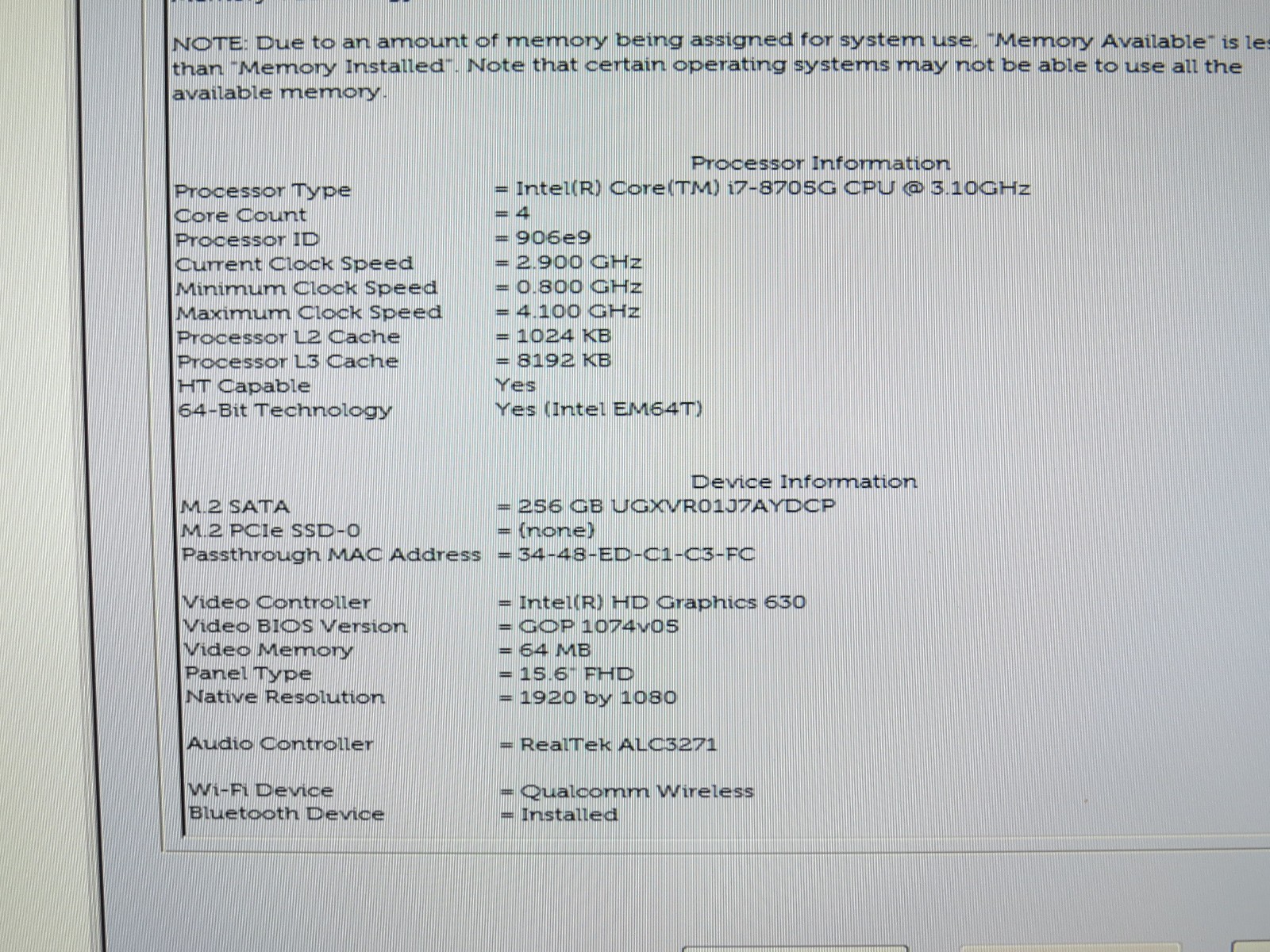 Dell XPS 15 9575 | i7-8705G @ 3.1GHz | 16GB DDR4 | 256GB m2 | 15.6″ | No OS/AC