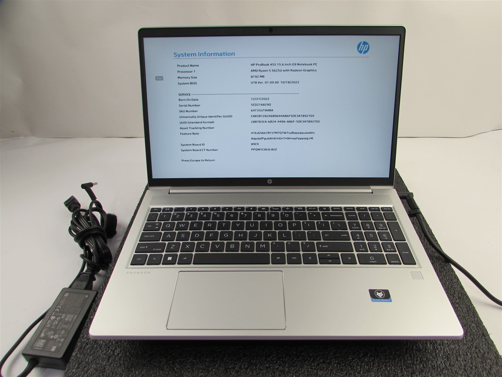 HP PROBOOK 455 (G9) 15.6″ FHD AMD RYZEN 5 5652U 256GB 8GB RAM AMD GPU NO O.S