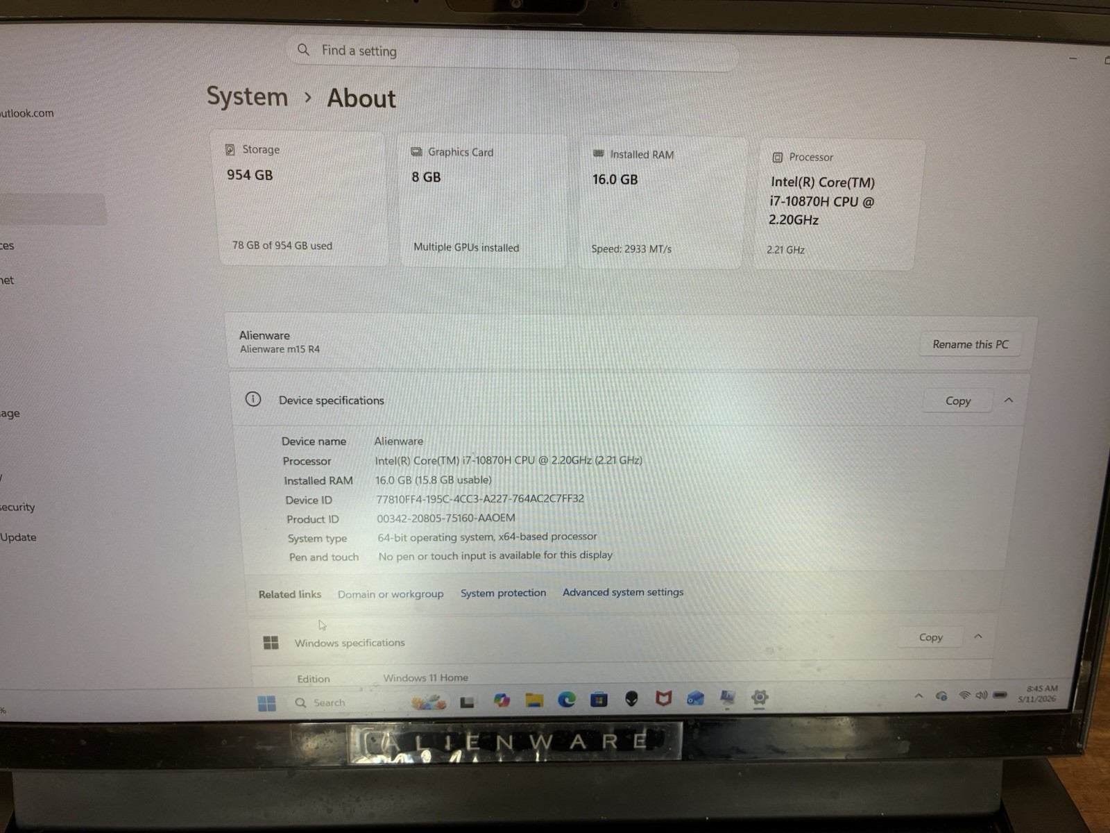 Alienware m15 R4 Gaming Laptop Intel Core i7 16GB 1TB SSD RTX GPU Win 11 -MINT!