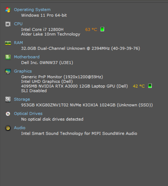 Dell Precision 5770 Intel i7-12800H 32GB RAM 1TB NVMe 17.3″ RTX A3000 WIN 11 PRO