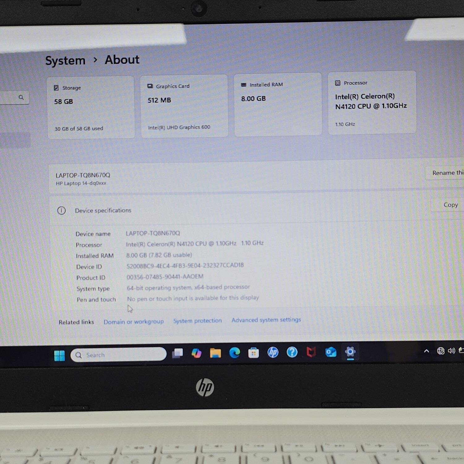 HP Laptop 14-DQ0054DX 14″ Celeron N4120 1.1GHz 8GB RAM 64GB SSD