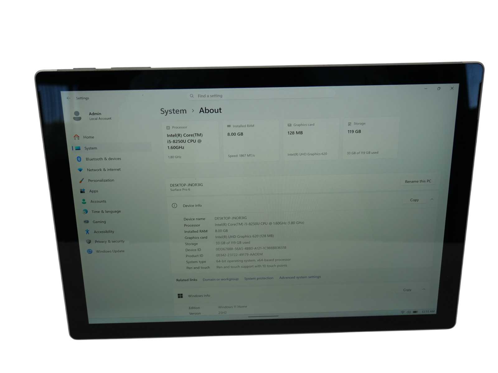 Microsoft Surface Pro 6 1796 Core i5-8250U 1.60GHz 8GB 128GB