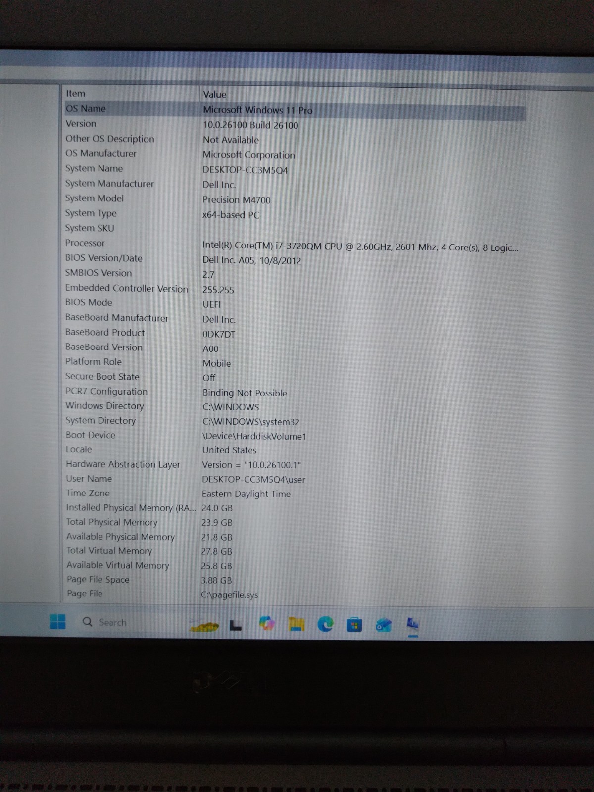 DELL PRECISION M4700, Core i7-3520M @2.9GHz, 24GB RAM, 500GB HDD, Win 11 Pro