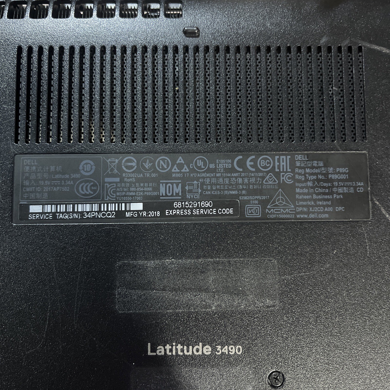 DELL LATITUDE 3490 INTEL CORE I5-8250U 1.60GHZ 8GB RAM NO HD ;