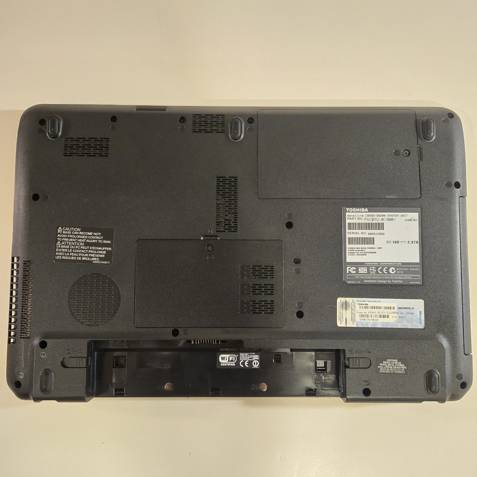 Toshiba Satellite C655D 15″ Laptop AMD C60 NO HDD/Battery/RAM/Power Cable WYSIWG