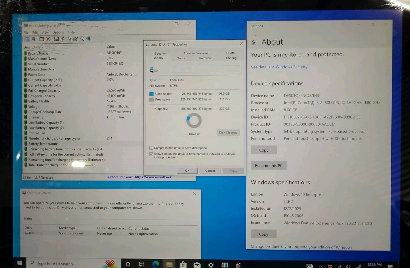 Microsoft Surface Pro 6 Intel Core i5-8250U @ 1.6GHz 8GB RAM 256GB SSD W10 *READ