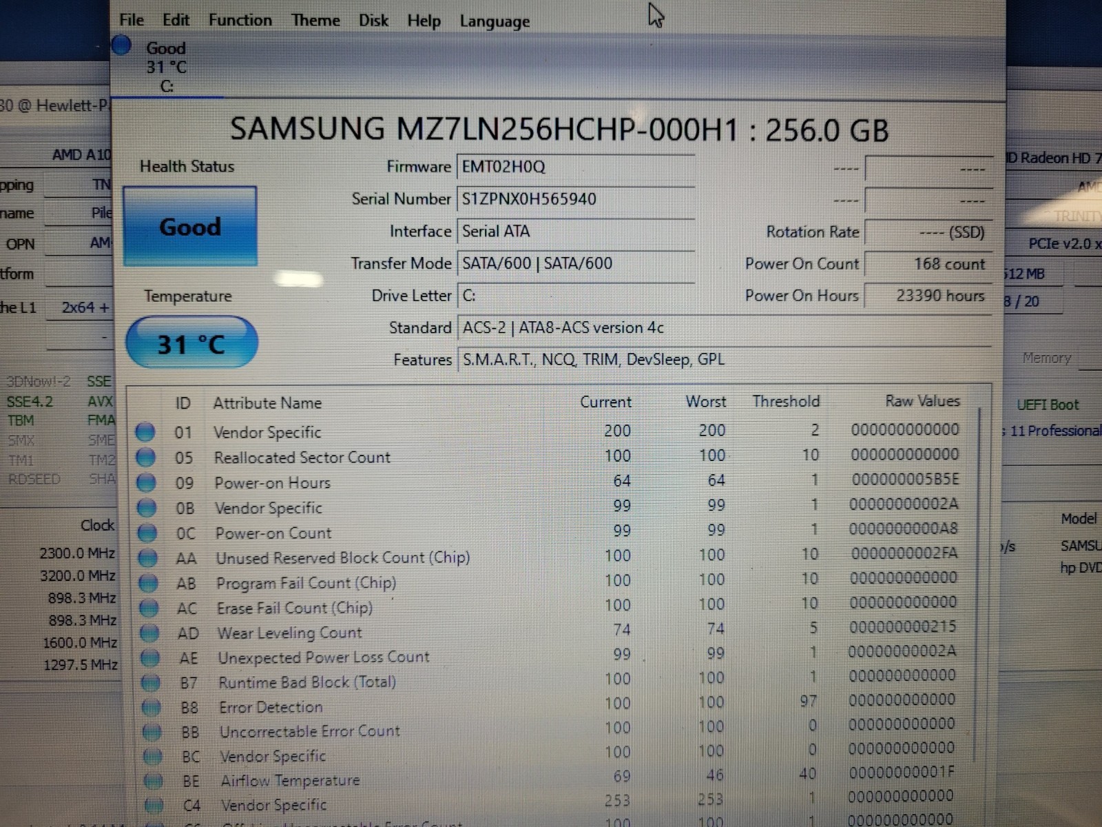 Hp Envy M6 notebook amd a10 4600m 2300mhz 8gb ram 256gb ssd charger CND3140H8J
