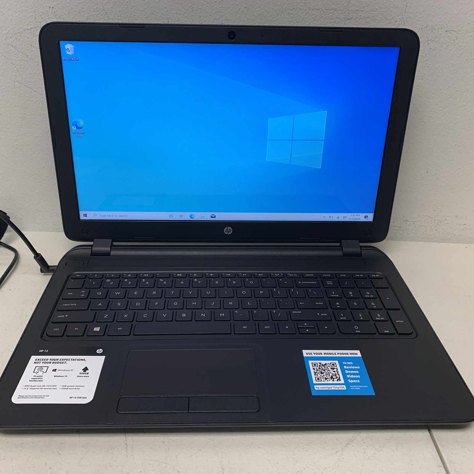 HP 15 Notebook PC AMDA8-7410 Radeon R5 2.20GHz 8GBRAM 128SSD Win10Home Needbatte