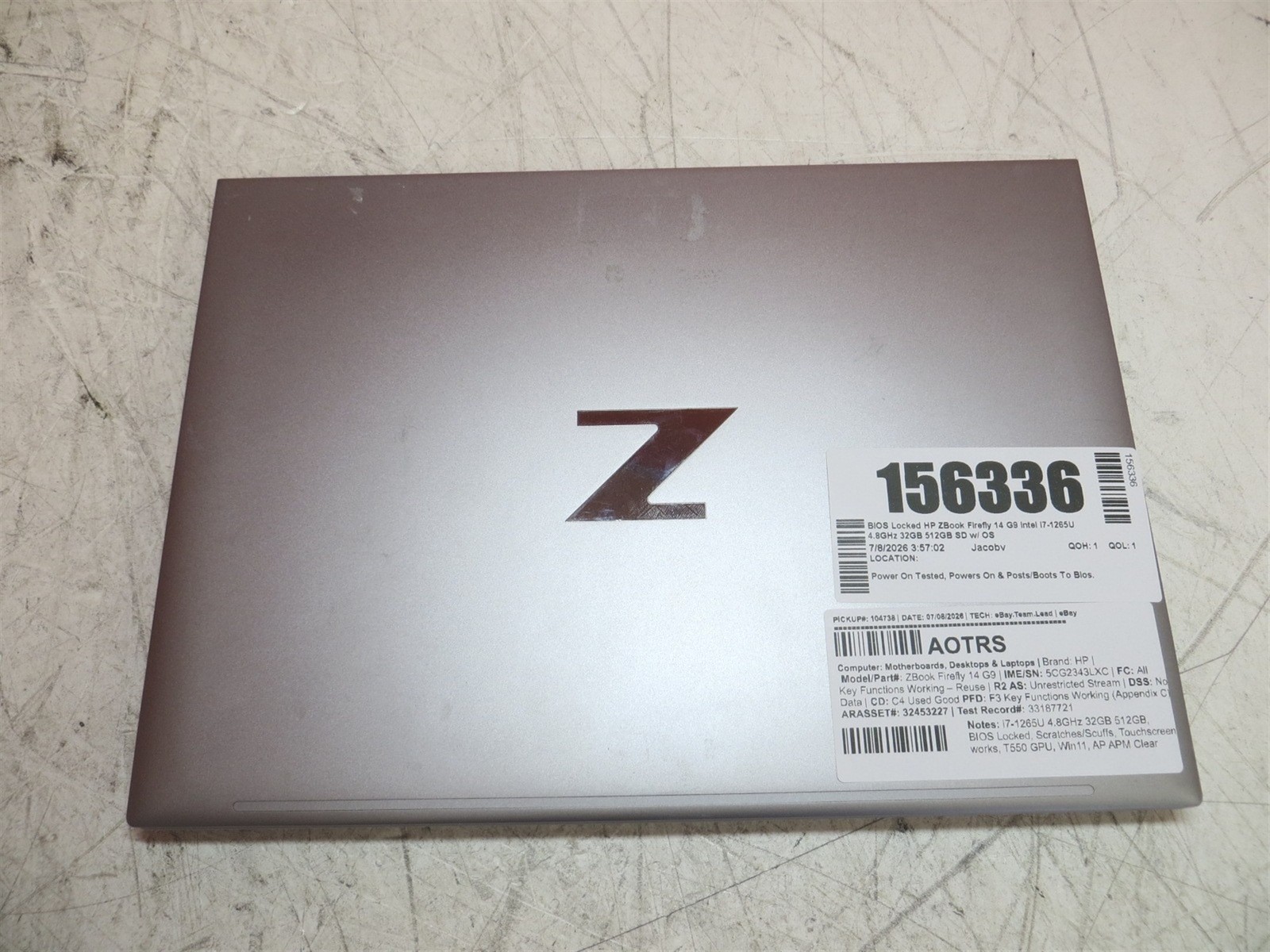 BIOS Locked HP ZBook Firefly 14 G9 Intel i7-1265U 4.8GHz 32GB 512GB SD w/ OS