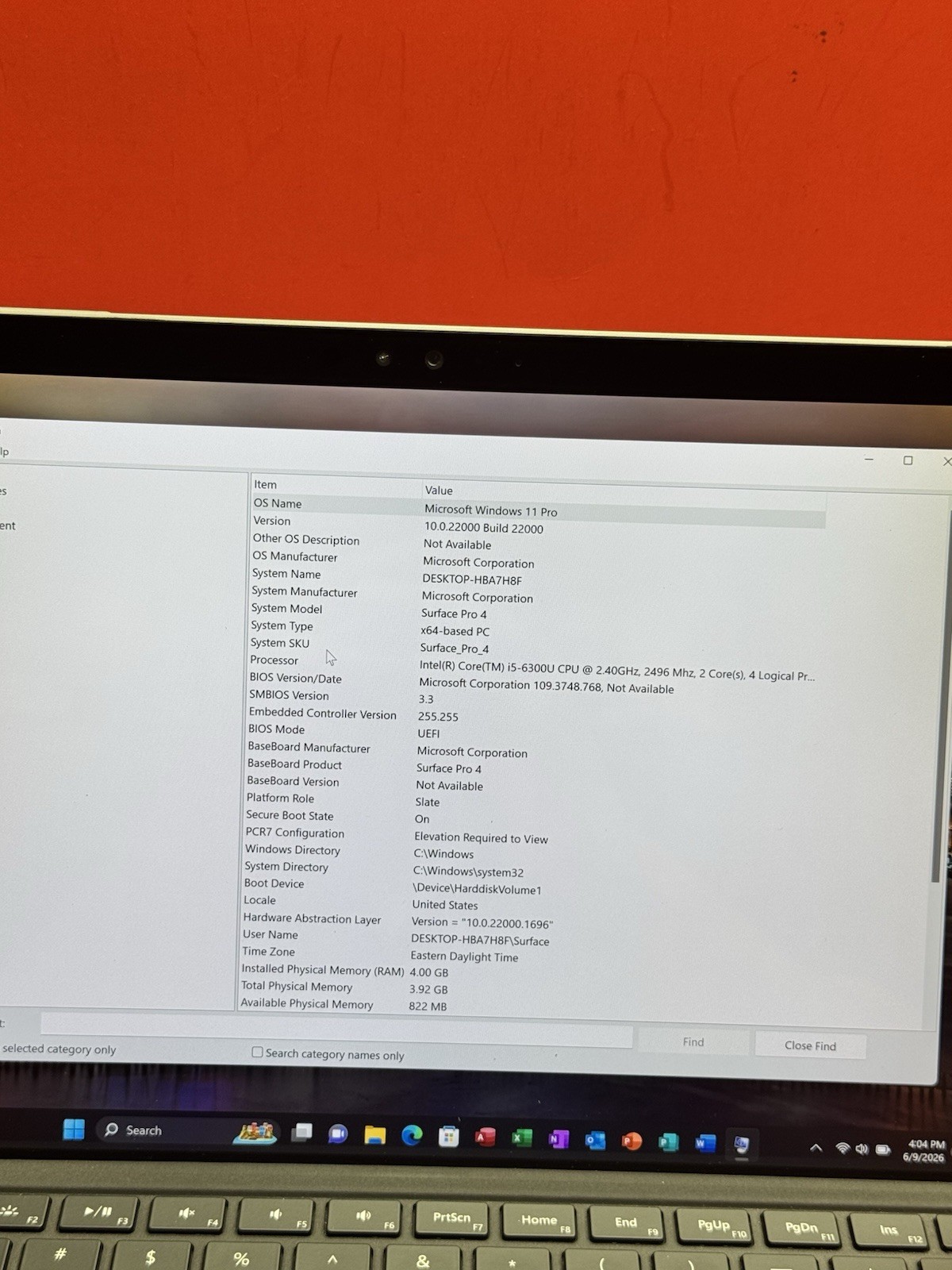 Microsoft Surface Pro 4 13″ 6th i5-2.30GHz 4GB RAM 128GB Windows 11pro