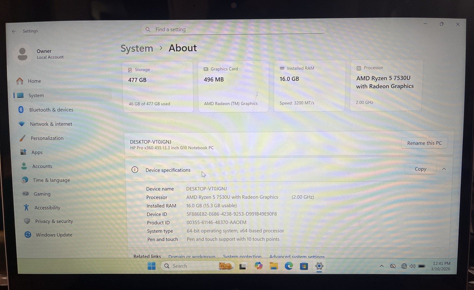 HP Pro x360 435 G10 Notebook AMD Ryzen 5 7530U@2.0GHz, 16GB RAM, 512GB M2