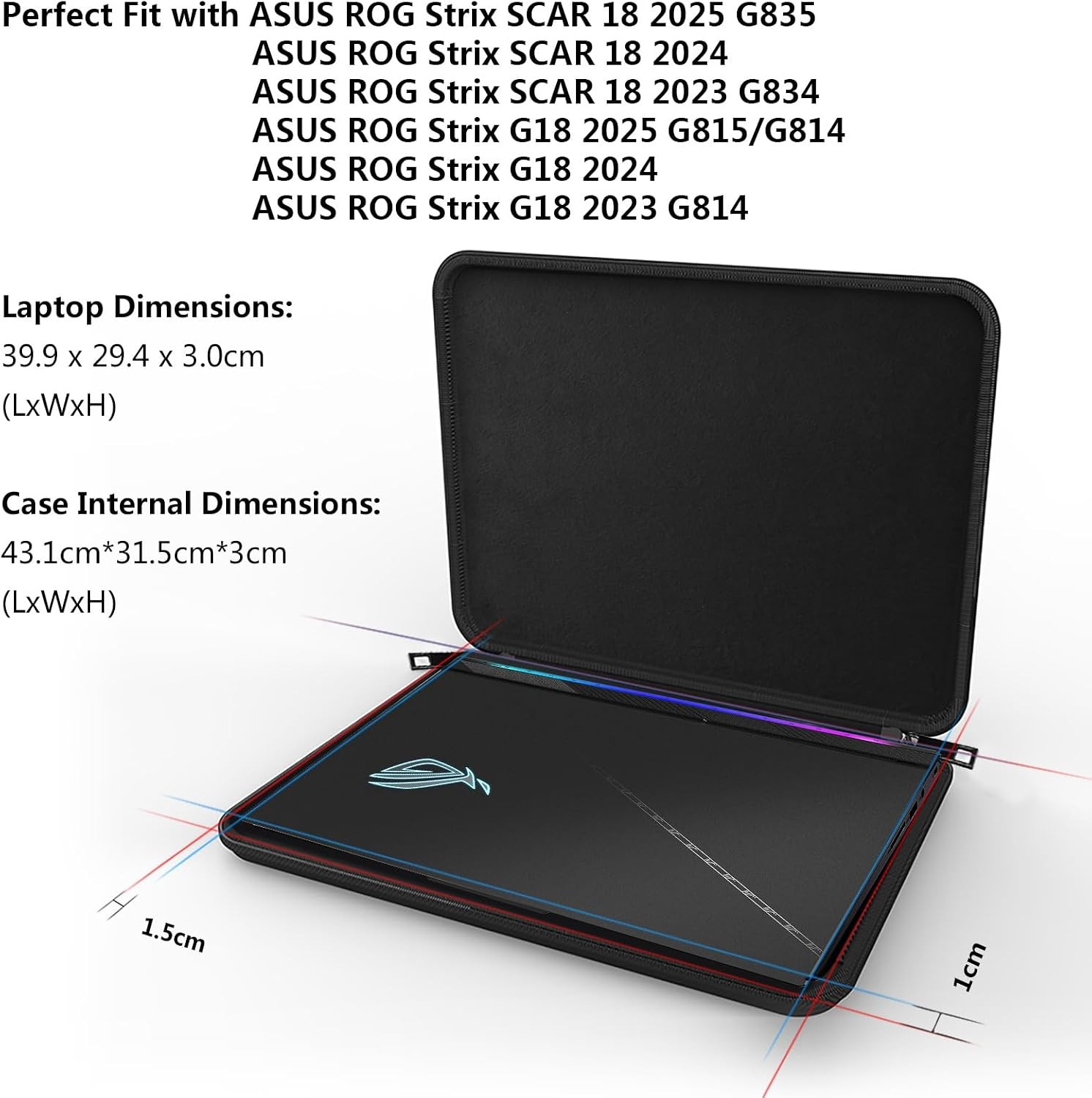 Hard Carrying Case Sleeve for 18 Inch ASUS Gaming Laptop, Protective Design
