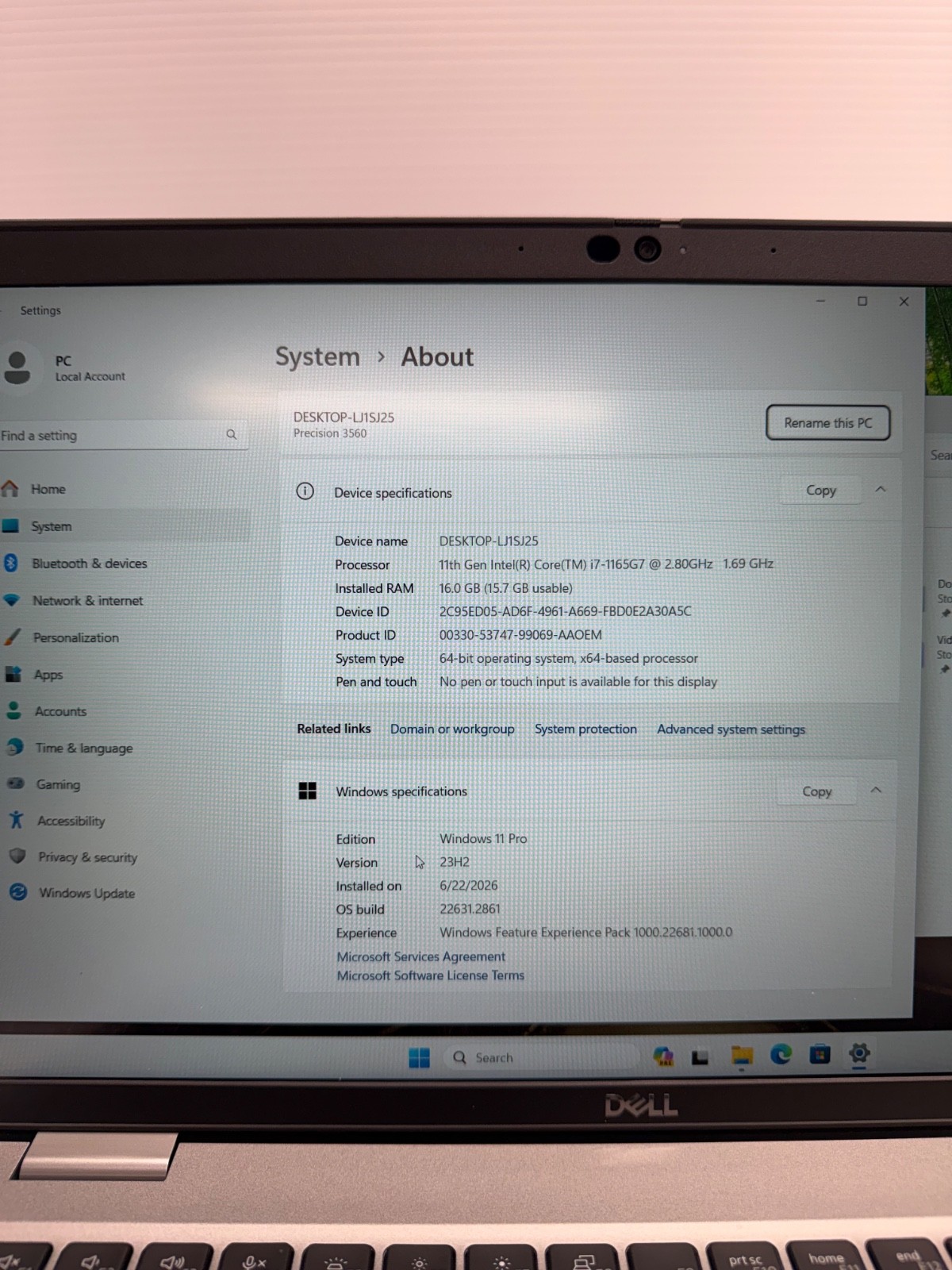 Dell Precision 3560 i7-1185G7 3.0GHz 16GB 512GB SSD Nvi. T500 EXCELLENT BATTERY~