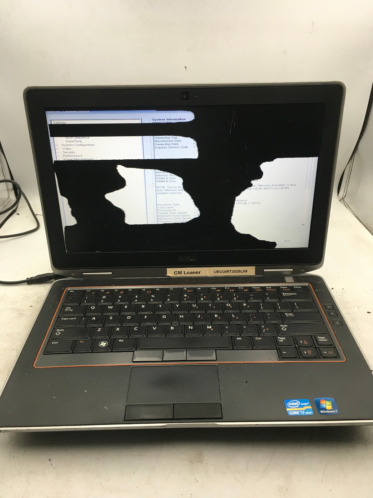 DELL LATITUDE E6320 – BOOTS TO BIOS/BAD LCD – INTEL I3 2ND GEN – NO RAM -READ-BB