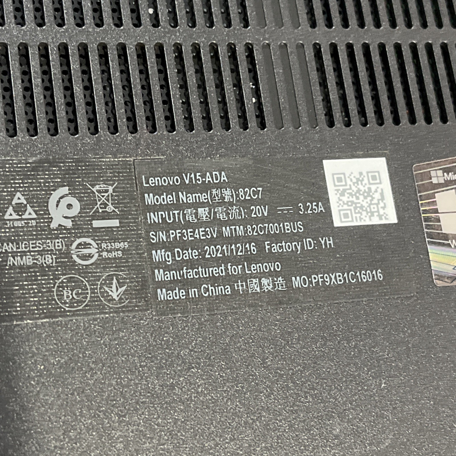LENOVO V15-ADA AMD ATHLON GOLD 3150U 8GB RAM NO HD