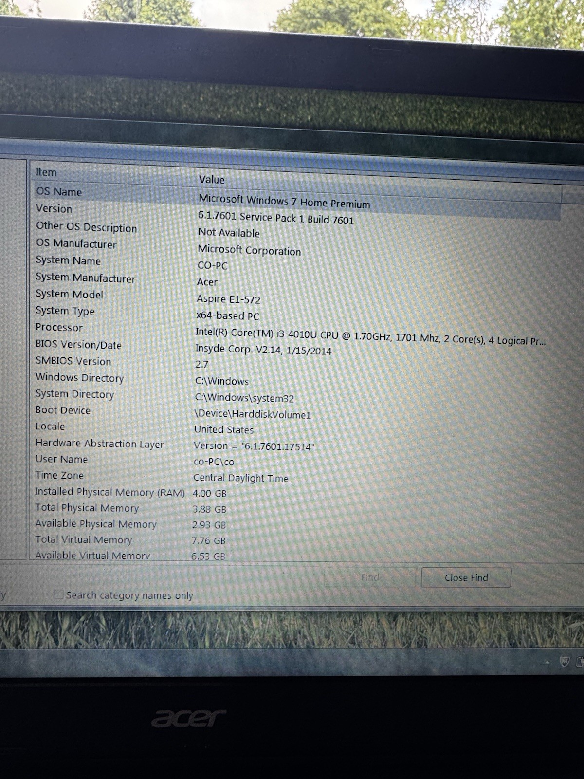Acer Aspire E1-572 15,6″ I3-4010U 4GB 500GB 1.7 CPU Works Bad Keyboard