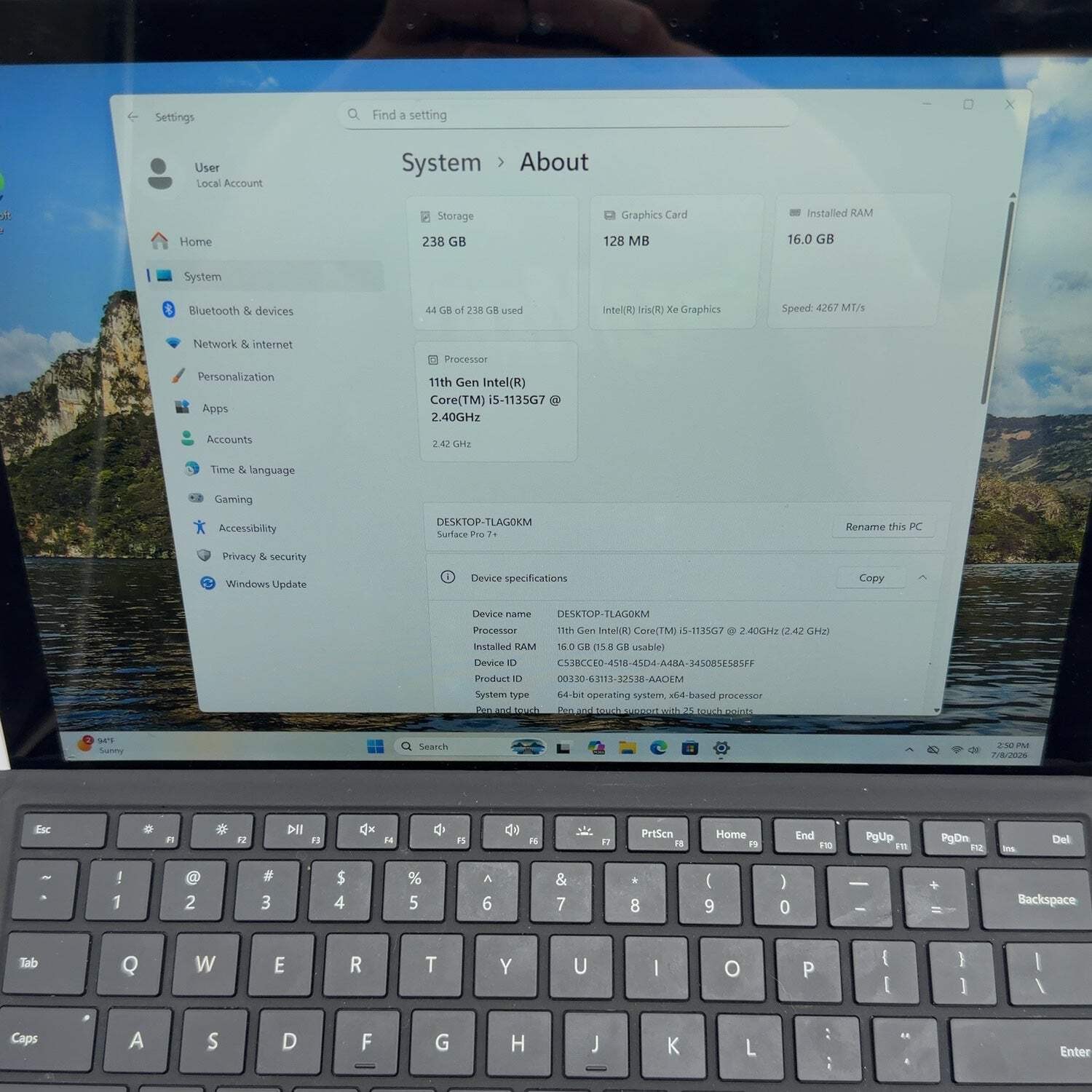 Microsoft Surface Pro 7+ 1961 12.3″ i5-1135G7 2.4GHz 16GB RAM 256GB SSD