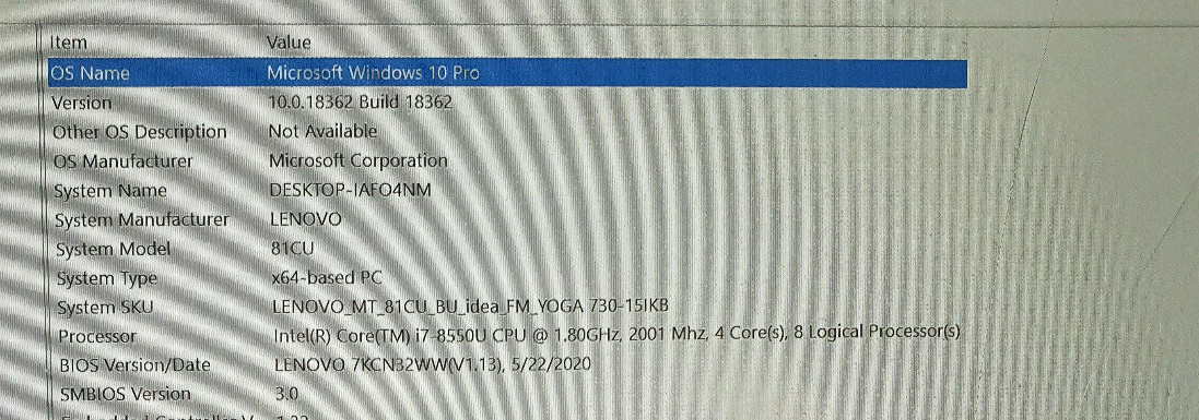 Lenovo Yoga 730-15IKB, Intel Core i7-8550U 8GB RAM nVidia GTX1050 4GB Motheboard