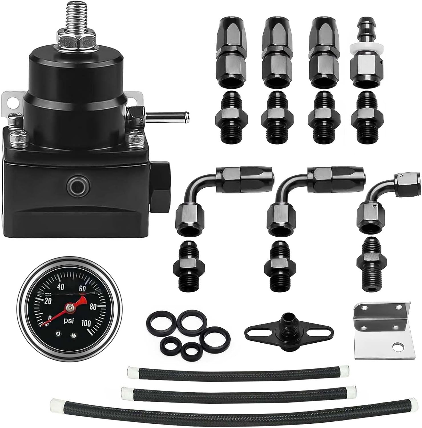 EFI Fuel Pressure Regulator Kit with Bypass Return 0-100Psi Pressure Gauge AN6-6