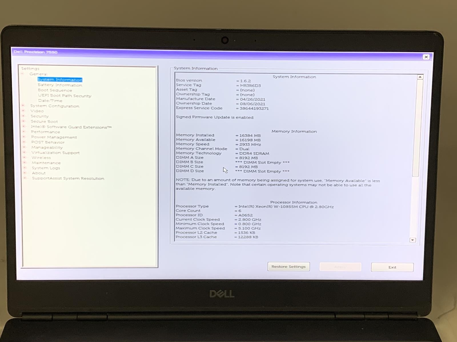No Battery Dell Precision 7550 Xeon W-10855M 1TB SSD 16GB DDR4 Windows 11 Pro 4K