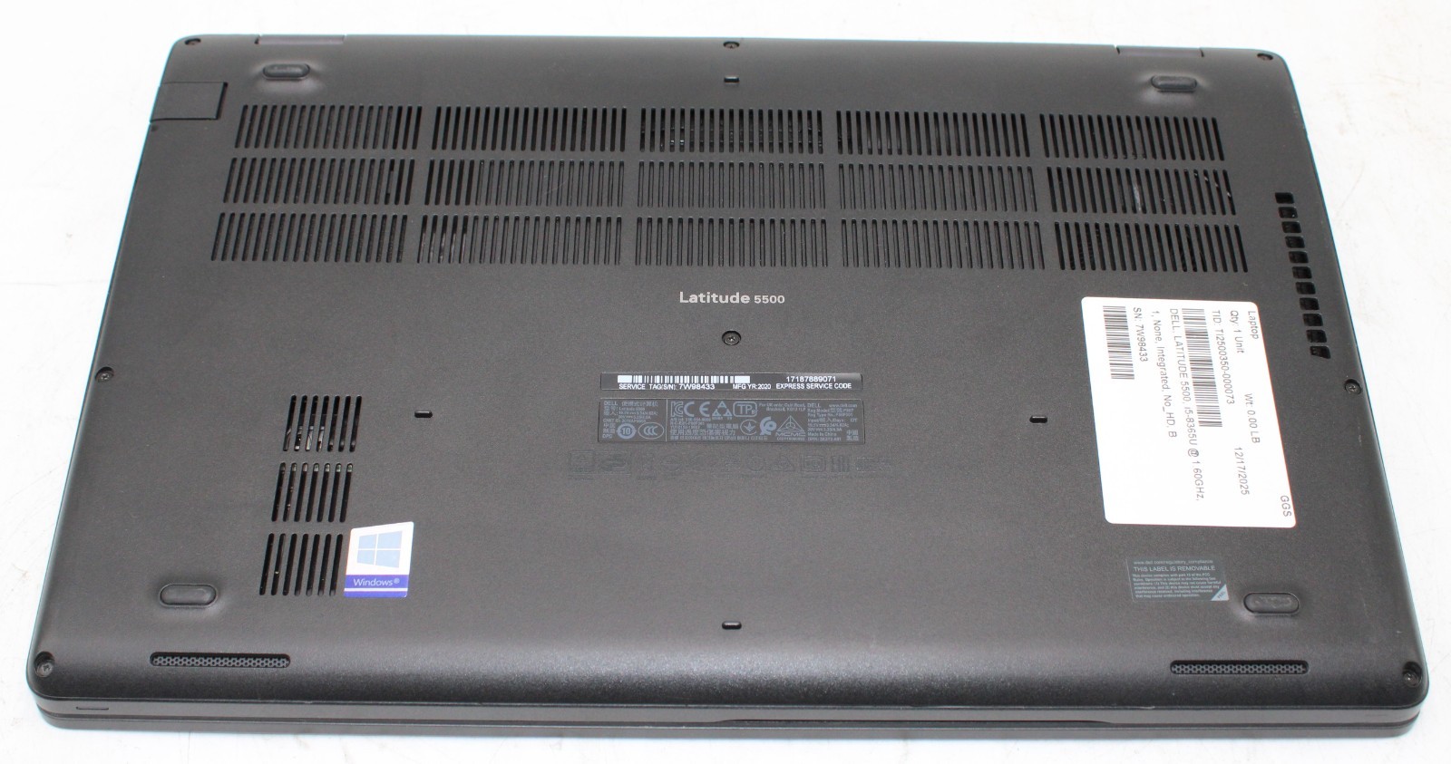 15.6″ Dell LATITUDE 5500 Laptop i5-8365U @ 1.60GHz 8GB RAM 256GB SSD 11P *WS PB