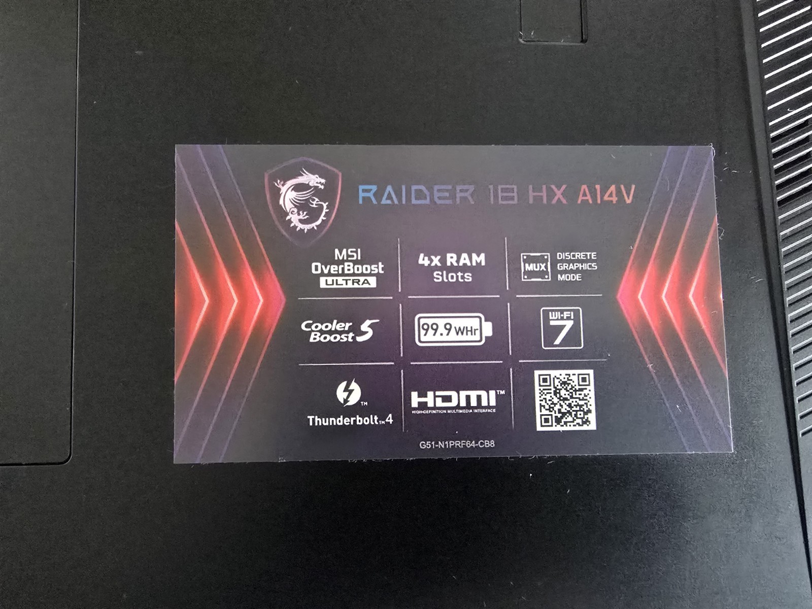 MSI Raider 18″ HX A14VHG-459US Gaming Laptop RTX 4090, 32GB RAM, 1TB SSD