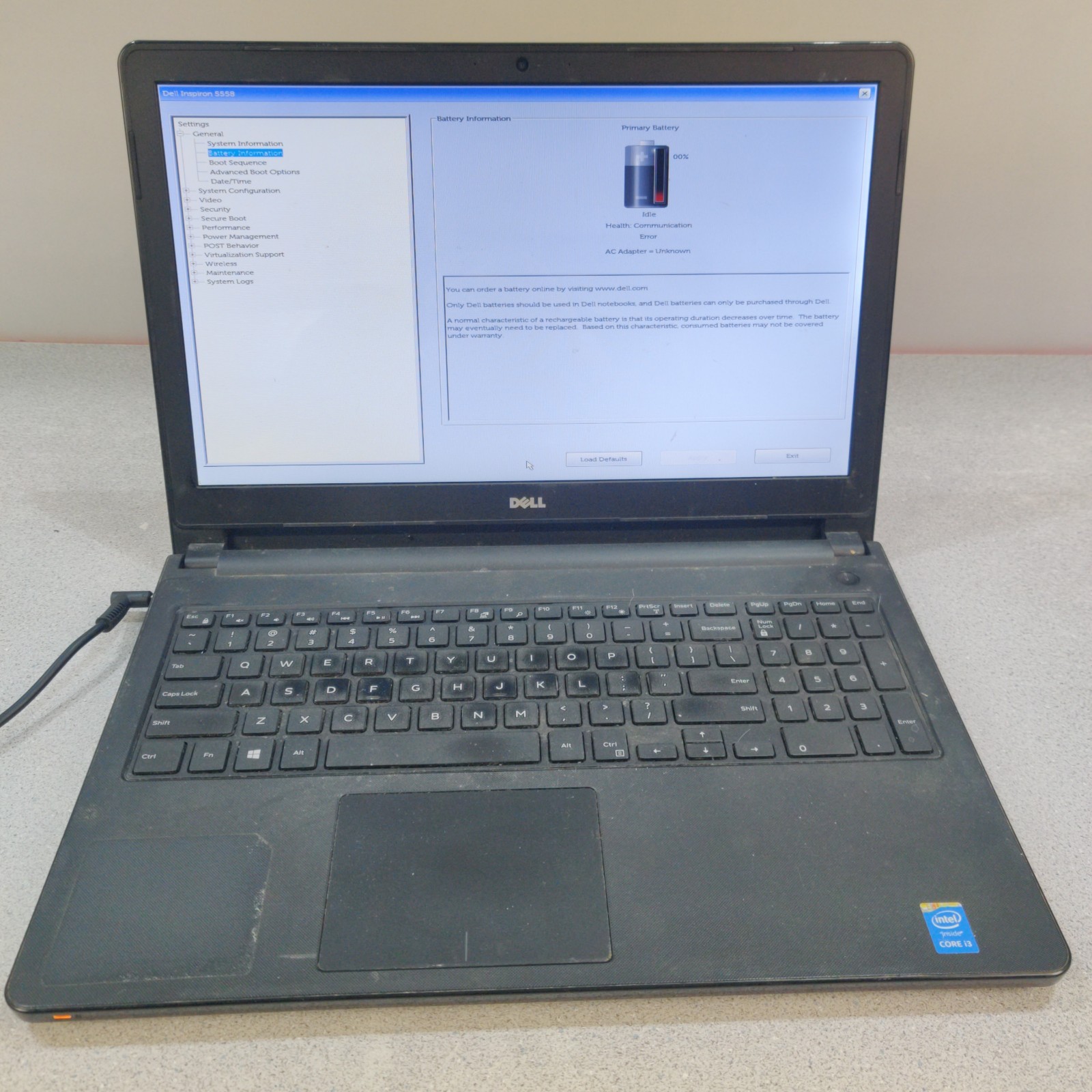 DELL INSPIRON 5558 Laptop Intel Core i3-4030U 1.90 GHZ 4GB RAM NO SSD/OS/AC/BATT