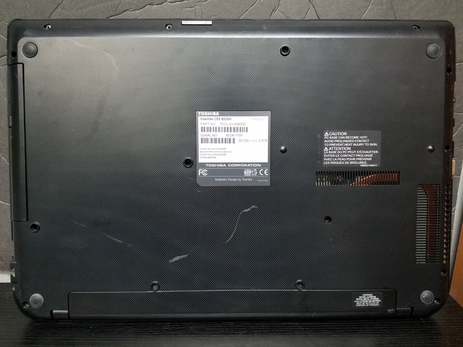 TOSHIBA SATELLITE C55-B5200 I3-4005U 1.70GHZ 6GB 750GB HDD*BAD BATT/SCREEN*