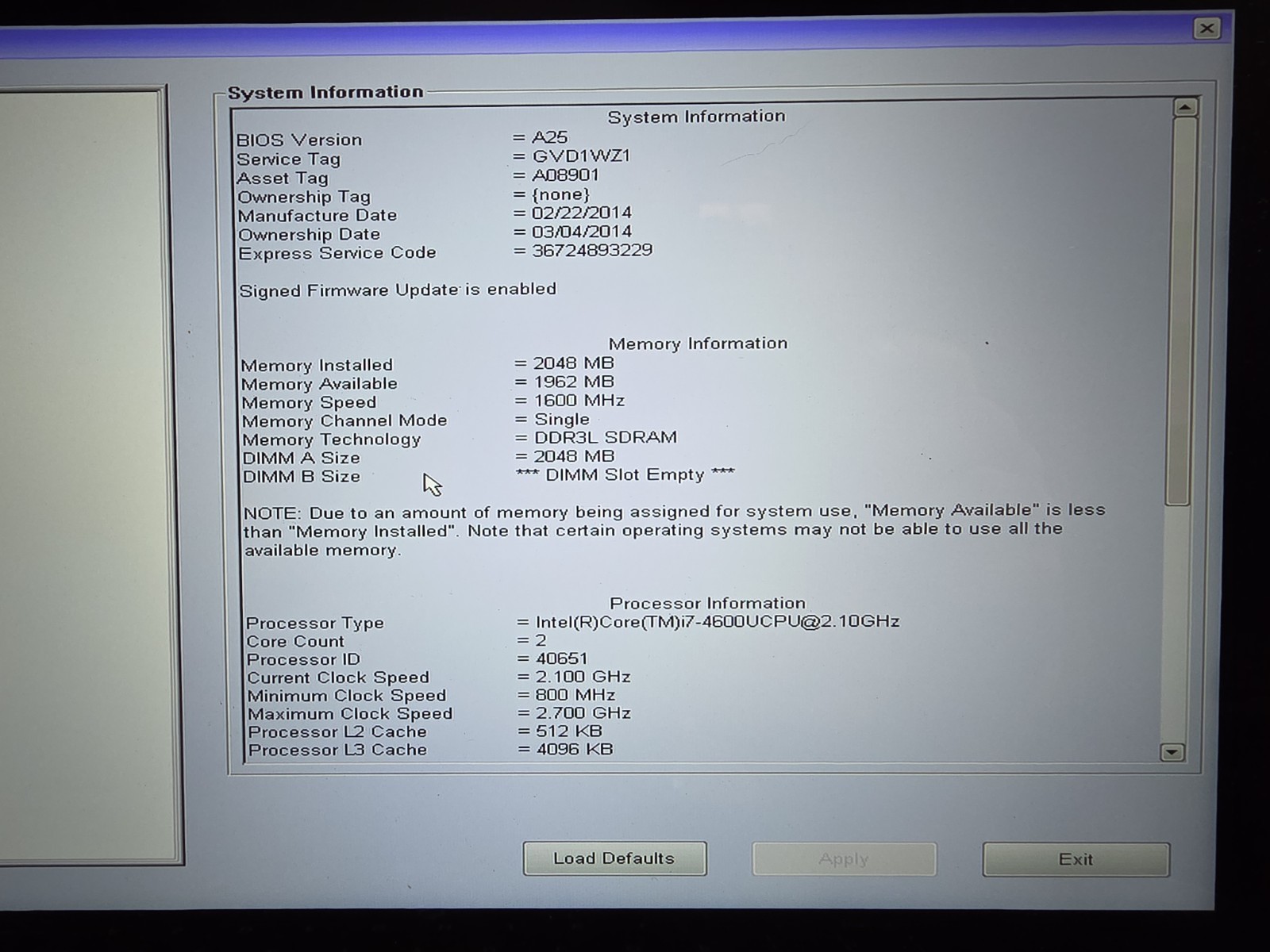 Dell Latitude E7440 | i7-4600U @ 2.10GHz | 2GB DDR3 | No HD | No OS For Parts