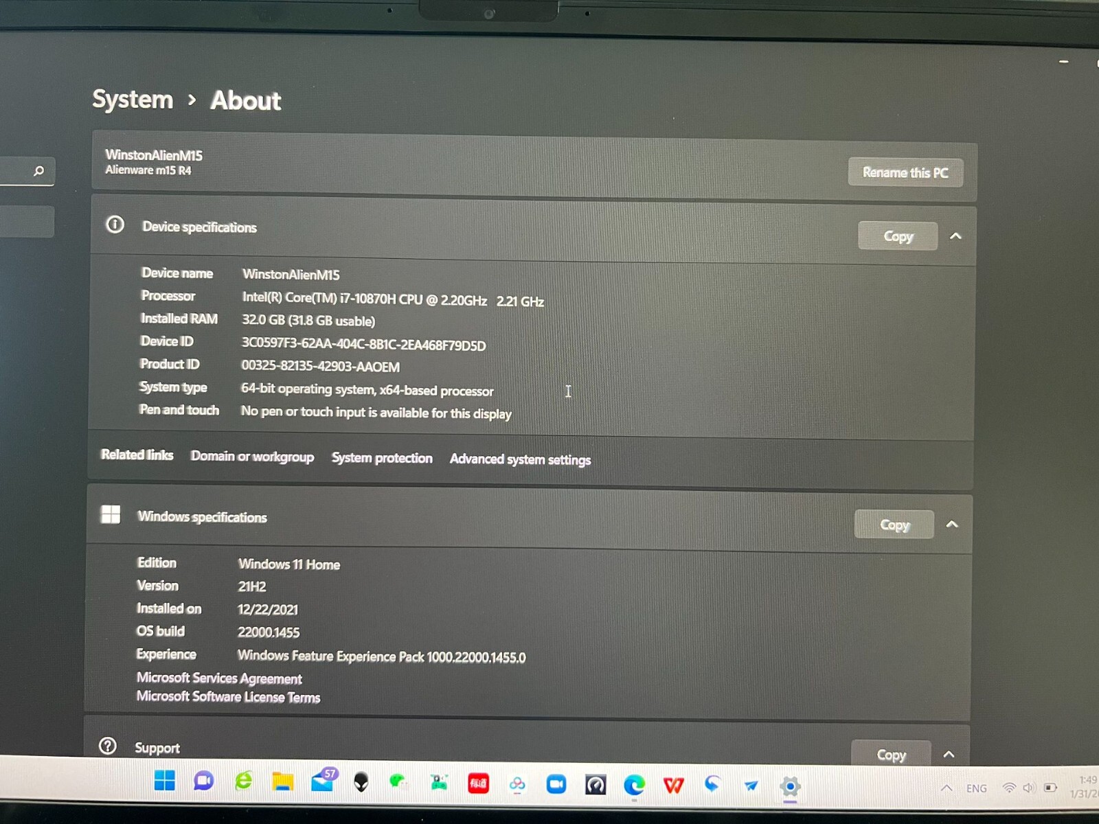 Alienware M15 R4 (Core i7-10870H 2.2GHz, RTX 3080, 300Hz, 1TB SSD, 32GB RAM)