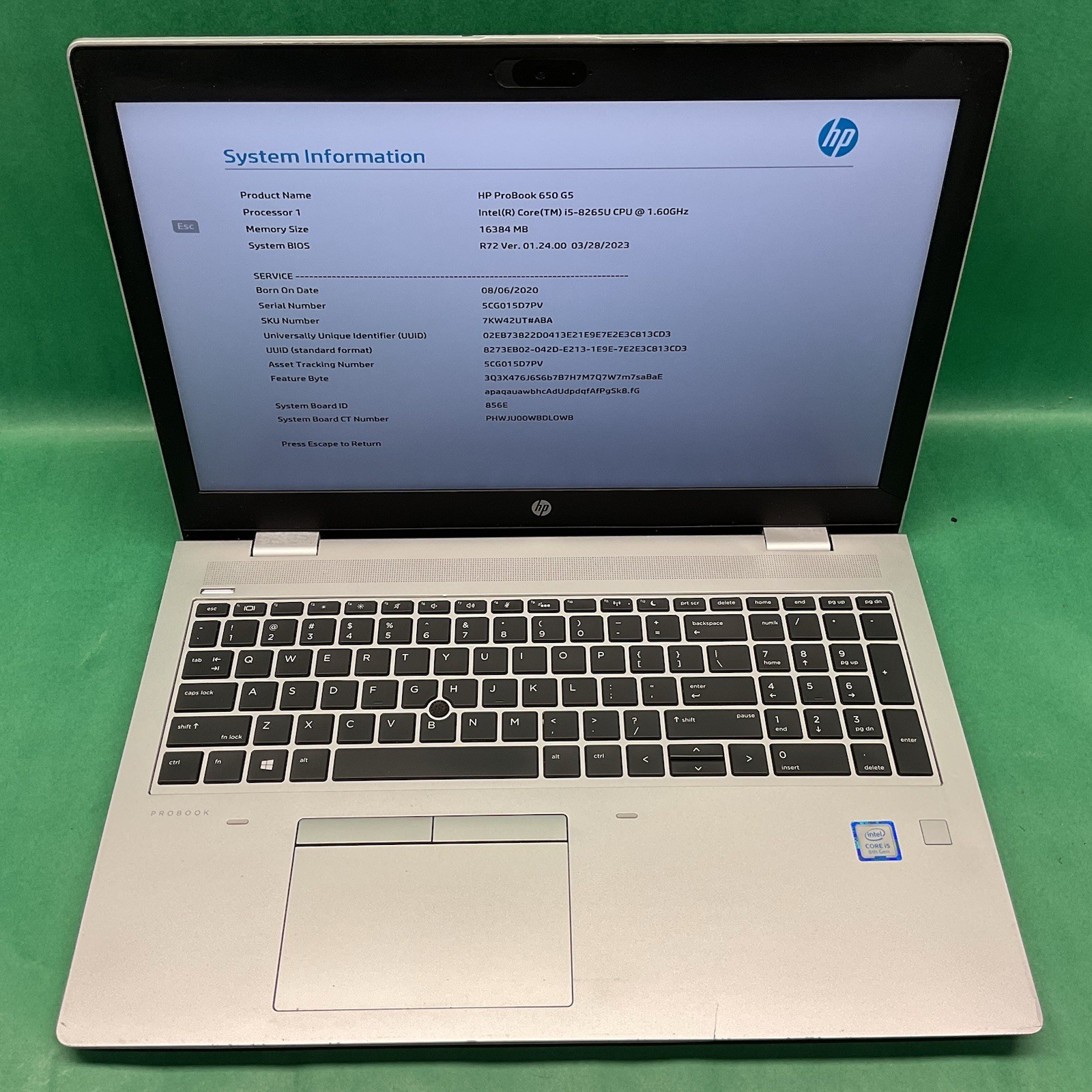 HP Probook 650 G5 – Powers On – NO HARD DRIVE- Untested
