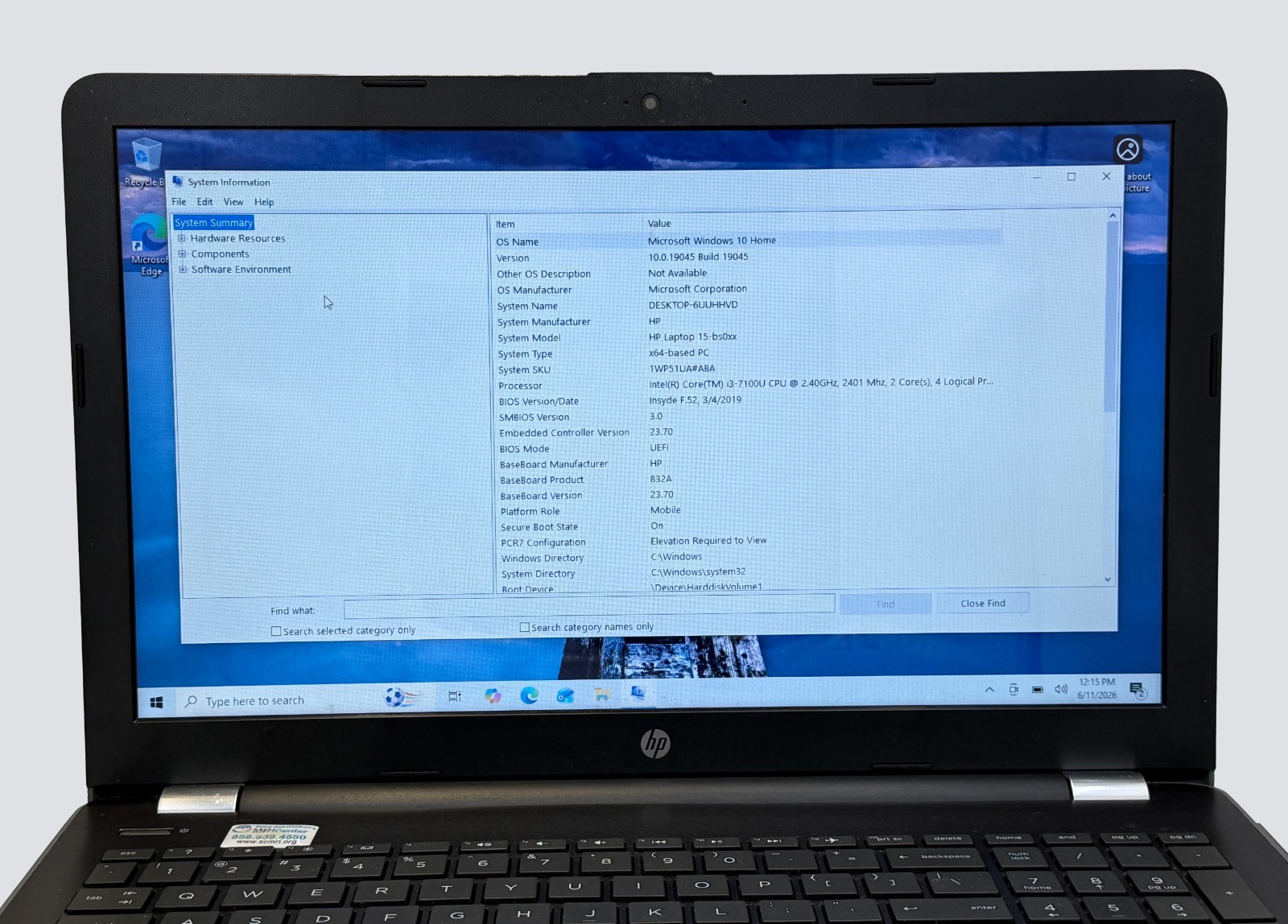 HP Laptop 15-bs0xx i3-7100 2.4GHz 12GB RAM 256GB SSD -SEE DESCRIPTION