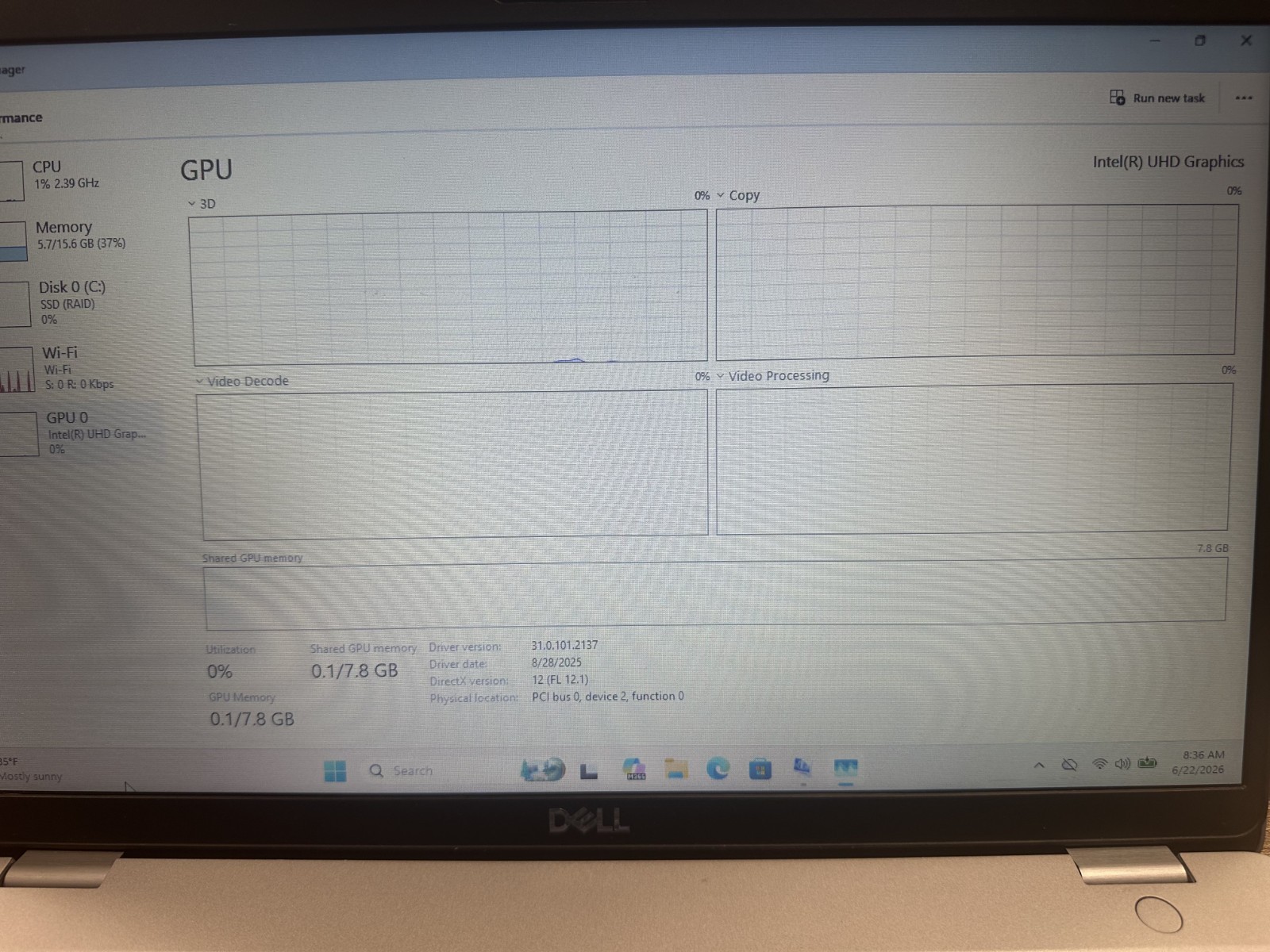 Dell Precision 3550 i5-10310U (10th Gen) 16G RAM 256GB NVME Windows 11 Pro