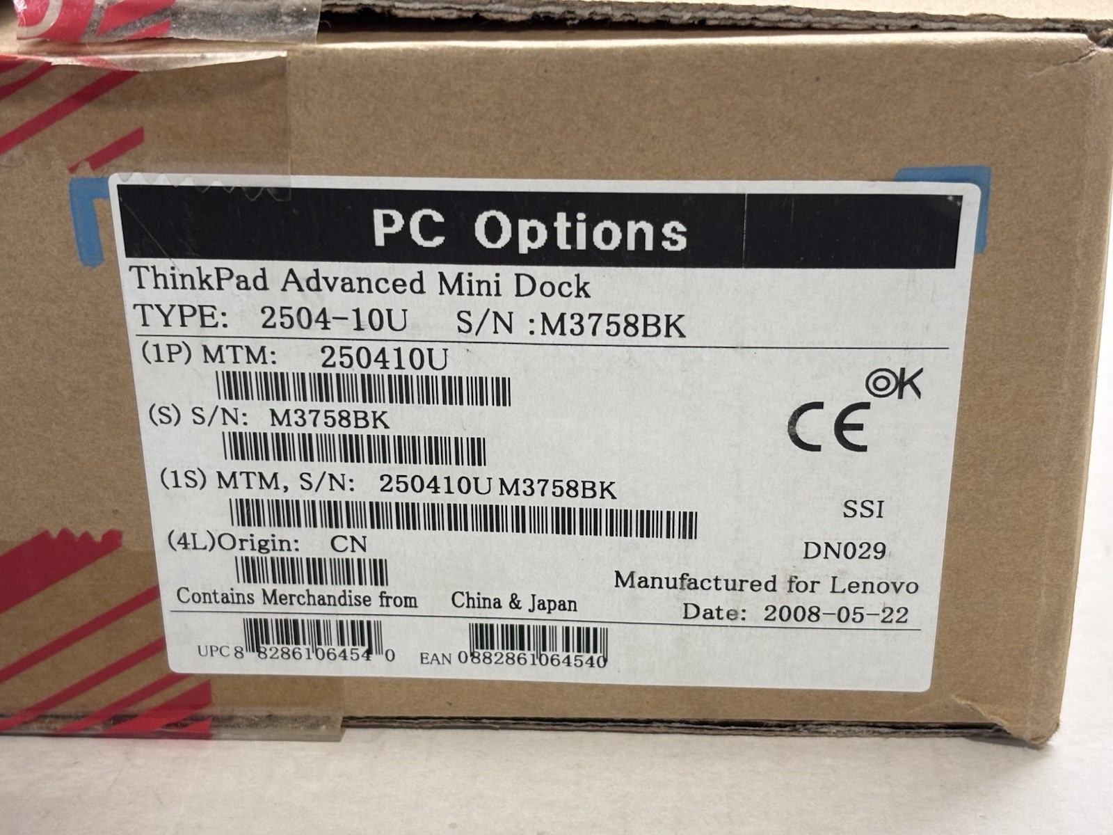 New in Box Genuine Lenovo ThinkPad Advanced Laptop Mini Dock 250410U